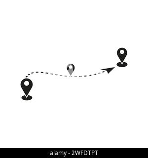 Symbol für Routenposition. Zwei-Pin-Zeichen. Gepunktete Straße. Vektorabbildung. EPS 10. Rohbild. Stock Vektor