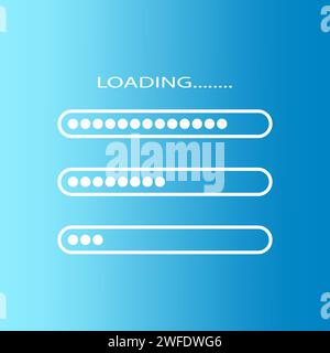Symbol wird geladen. Ladebalken auf blauem Hintergrund. Verschiedene Ladebalken. Vektorabbildung. EPS 10. Rohbild. Stock Vektor