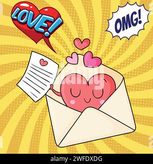 E-Mail Nachricht Valentinstag Pop Art Stil Vektorbild Stock Vektor