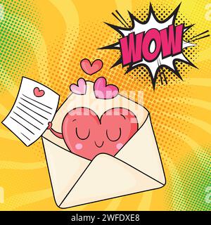 E-Mail Nachricht Valentinstag Pop Art Stil Vektorbild Stock Vektor