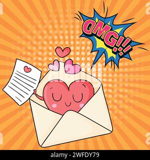 E-Mail Nachricht Valentinstag Pop Art Stil Vektorbild Stock Vektor