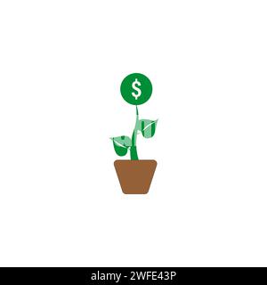 Investitionssymbol. Geldtopf. Blume mit Dollar. Vektorabbildung. Eps 10. Rohbild. Stock Vektor