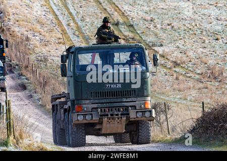 Salisbury Plain, Wiltshire, Vereinigtes Königreich - 11. Februar 2010: Ein DAF 8X8 Drops-Fahrzeug der britischen Armee Leyland auf dem Salisbury Plain Trainingsgebiet in Wiltshire, Vereinigtes Königreich Stockfoto