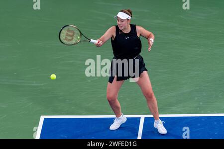 Jelena OSTAPENKO (LAT) gegen Simona HALEP (ROU) während ihres Halbfinalspiels im Singles im Rahmen der Dubai Duty Free Tennis Championships WTA 500 am 18. Februar 2022 in Dubai, Vereinigte Arabische Emirate. Foto von Victor Fraile / Power Sport Images Stockfoto