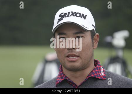 Pebble Beach, USA. 30. Januar 2024. Pebble Beach, Monterey, Kalifornien, USA - 30. Januar 2024 Hideki Matsuyama (Japan) übt Putting vor der zweiten „Signature“-Veranstaltung der USA PGA Tour Saison in den berühmten Pebble Beach Links. Quelle: Motofoto/Alamy Live News Stockfoto