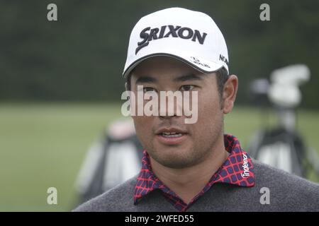 Pebble Beach, USA. 30. Januar 2024. Pebble Beach, Monterey, Kalifornien, USA - 30. Januar 2024 Hideki Matsuyama (Japan) übt Putting vor der zweiten „Signature“-Veranstaltung der USA PGA Tour Saison in den berühmten Pebble Beach Links. Quelle: Motofoto/Alamy Live News Stockfoto