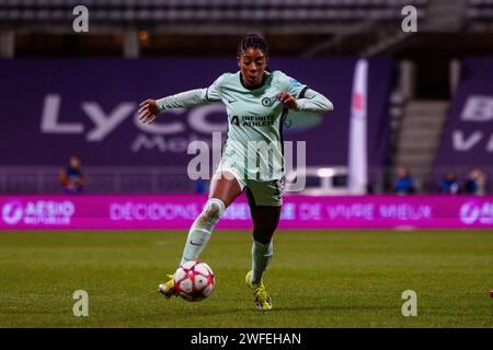 Frankreich. 30. Januar 2024. Ashley Lawrence (12 Chelsea) spielte beim Spiel der UEFA Women's Champions League zwischen Paris FC und Chelsea FC im Stade Charlety in Paris. (Pauline FIGUET/SPP) Credit: SPP Sport Press Photo. /Alamy Live News Stockfoto