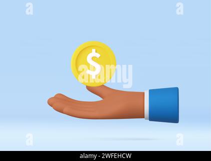 3D-Hand mit Münzflug. Stock Vektor
