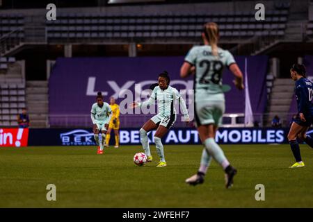 Frankreich. 30. Januar 2024. Ashley Lawrence (12 Chelsea) spielte beim Spiel der UEFA Women's Champions League zwischen Paris FC und Chelsea FC im Stade Charlety in Paris. (Pauline FIGUET/SPP) Credit: SPP Sport Press Photo. /Alamy Live News Stockfoto