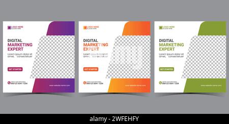 Post-Design-Vorlage für soziale Medien für Unternehmen. Vorlage für soziale Medien des Unternehmens. Set mit quadratischen Bannervorlagen. Stock Vektor