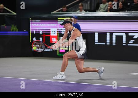 Linz, Oberösterreich, Österreich. 30. Januar 2024. Angelique Kerber (DE) in Aktion während der Oberösterreich Damen Linz - Damen Tennis, WTA500 (Credit Image: © Mathias Schulz/ZUMA Press Wire) NUR REDAKTIONELLE VERWENDUNG! Nicht für kommerzielle ZWECKE! Stockfoto