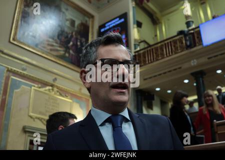 Madrid Spanien; 01/30/2024.- Felix Bolaños Abgeordnetenkongress von Spanien stimmt gegen das Amnestiegesetz für katalanische Politiker, die katalanische Partei Juns per Catalunya stimmte dagegen. Sie werden zwischen 15 Tagen und einem Monat Zeit haben, um die bereits registrierten Änderungsanträge zu erörtern, bevor sie zur Schlussabstimmung ins Plenum zurückkehren. Foto: Juan Carlos Rojas Stockfoto