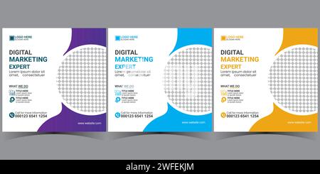 Post-Design-Vorlage für soziale Medien für Unternehmen. Vorlage für soziale Medien des Unternehmens. Set mit quadratischen Bannervorlagen. Stock Vektor