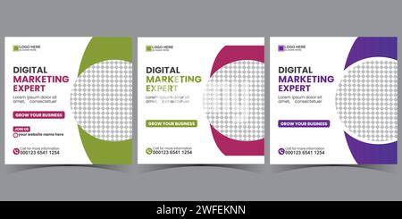 Post-Design-Vorlage für soziale Medien für Unternehmen. Vorlage für soziale Medien des Unternehmens. Set mit quadratischen Bannervorlagen. Stock Vektor