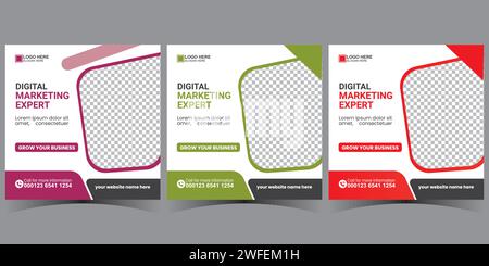Post-Design-Vorlage für soziale Medien für Unternehmen. Vorlage für soziale Medien des Unternehmens. Set mit quadratischen Bannervorlagen. Stock Vektor