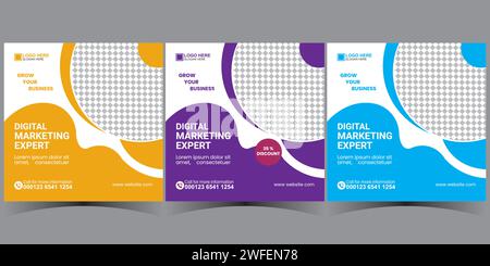 Post-Design-Vorlage für soziale Medien für Unternehmen. Vorlage für soziale Medien des Unternehmens. Set mit quadratischen Bannervorlagen. Stock Vektor