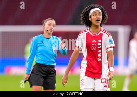 Amsterdam Duivendrecht, Niederlande. 30. Januar 2024. AMSTERDAM-DUIVENDRECHT, NIEDERLANDE - JANUAR 30: Lily Yohannes vom AFC Ajax schreien während des Spiels der UEFA Women's Champions League - Gruppe C zwischen AFC Ajax und AS Roma im Sportpark de Toekomst am 30. Januar 2024 in Amsterdam-Duivendrecht, Niederlande. (Foto von Jan Mulder/Orange Pictures) Credit: Orange Pics BV/Alamy Live News Stockfoto