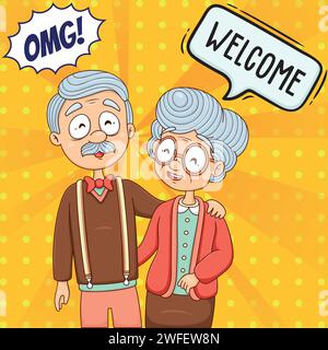 Glückliche Großeltern Tag Pop Art Stil Vektorbild Stock Vektor