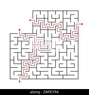 Vektorabbildung. Vorlage für ein lehrreiches logisches Spiellabyrinth für Kinder mit einer Lösung. Finden Sie den richtigen Weg Stock Vektor