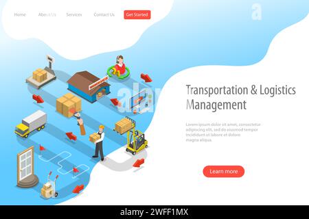 Isometrische flache Vektor-Landingpage-Vorlage für Expressversand, Kurierdienst, Warenversand, Online-Bestellung. Stock Vektor