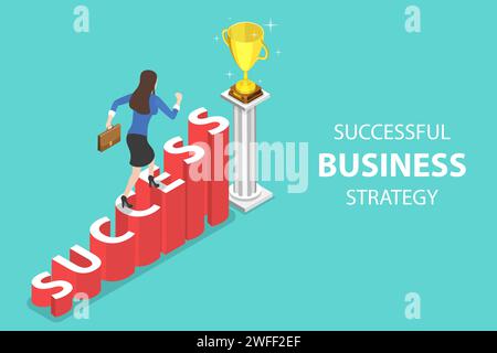 Isometrisches flaches Vektorkonzept von Erfolg, Wettbewerb, Gewinnerplan, Unternehmensführung, Auszeichnung, Karriereziele, erfolgreiches Projekt Stock Vektor