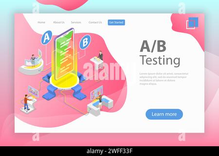 Isometrisches Flachvektorkonzept von ab-Test, Split-Test, A-B-Vergleich, Web-Entwicklung. Stock Vektor