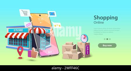 Landing-Page-Vorlage Für Online-Shopping, Mobile Store-Konzept, Schneller Lieferservice. Stock Vektor