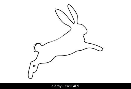 Springende Kaninchen-Kontur. Osterhase. Isoliert auf weißem Hintergrund. Ein einfaches schwarzes Symbol von Hase. Niedliches Tier. Geeignet für Logo, Emblem, Piktogramm, Druck, Stock Vektor