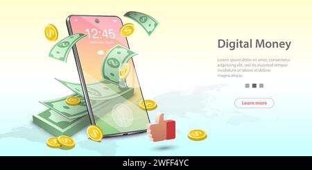 Vektorkonzept Illustration von Digital Money, Mobile Banking, Online Wallet. Vorlage für Website-Landing-Page. Stock Vektor