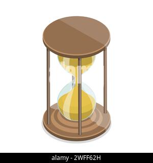Isometrisches Flachvektorkonzept einer Sanduhr isoliert auf weißem Hintergrund. Stock Vektor