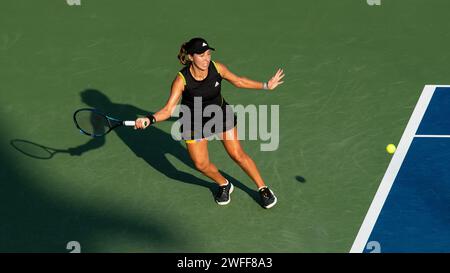 Cori Gauff von United States gegen Jessica Pegula von Unites States während ihres Einzel-Runde-1-Spiels im Rahmen der Dubai Duty Free Tennis Championships WTA 500 am 14. Februar 2022 in Dubai, Vereinigte Arabische Emirate. Foto von Victor Fraile / Power Sport Images Stockfoto