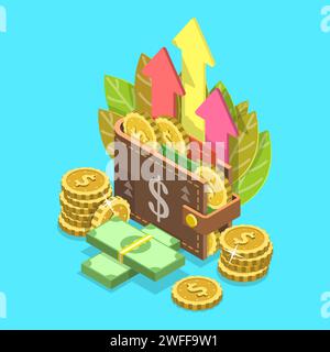 Konzept Für Den Flachen Isometrischen Vektor Des Einkommenswachstums. Finanzleistung, Unternehmensproduktivität, ROI, Budgetgewinn. Stock Vektor