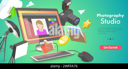 3D-Vektor konzeptuelle Illustration von Photo Studio, Kurse zur digitalen Fotografie. Stock Vektor