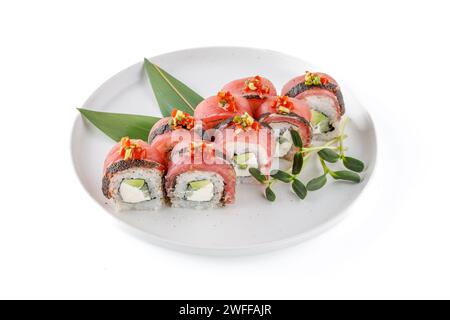 Fila Tataki Thunfisch auf weißem Hintergrund im Studio Stockfoto