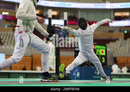 Doha, Katar. 30. Januar 2024. Akira Komata (JPN) Fechten : FIE Fencing World Grand Prix Qatar Herrenespei in der Lusail Sports Arena in Doha, Katar . Quelle: Naoki Morita/AFLO SPORT/Alamy Live News Stockfoto