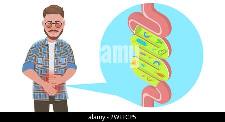 3D Isometrischer flacher Vektor konzeptionelle Darstellung der Darmentzündung, schwaches Verdauungssystem. Stock Vektor