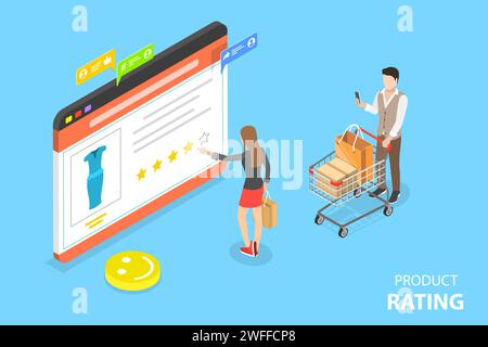 Isometrisches Flachvektorkonzept für Produktbewertung, Kundenfeedback, Meinung und Bewertung, Online-Umfrage. Stock Vektor
