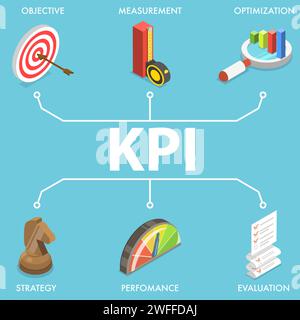 3D-Vektor-Konzeptdarstellung des KPI – KPI-Kennzahl, Art der Leistungsmessung. Stock Vektor
