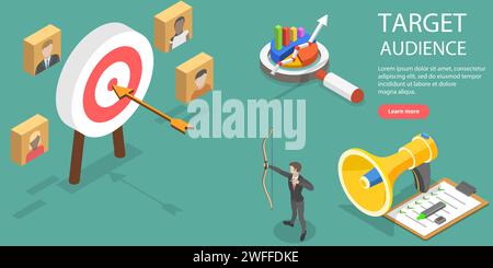 3D Isometrischer flacher Vektor konzeptionelle Illustration der Zielgruppe, gezielte Werbung, Werbekampagne für Markenwerbung. Stock Vektor