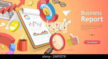 Konzeptionelle 3D-Vektor-Illustration des Geschäftsberichts, statistische Datenanalyse. Stock Vektor