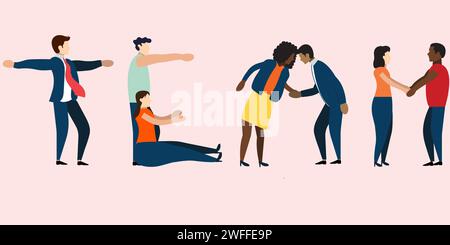 Verschiedene Gruppen von Personen, die das Wort „TEAM“ mit ihren Körpern schreiben, Teamwork-Konzept der Geschäftsangestellten Stock Vektor