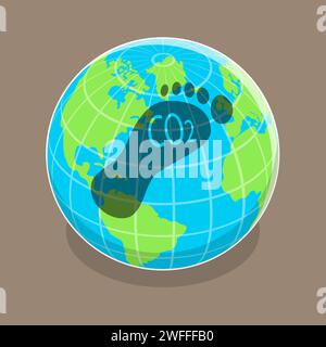 3D Isometrischer flacher Vektor konzeptionelle Darstellung des CO2-Fußabdrucks, der CO2-Emission Verschmutzung. Stock Vektor