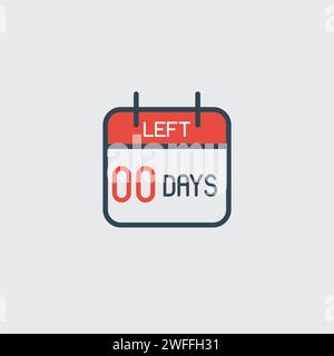 Kalendersymbol für Tagesseite - Countdown - 0 Tage verbleiben. Zahl der noch verbleibenden Tage. Agenda-App, Geschäftsfrist, Datum. Erinnerung, einfaches Piktogramm planen Stock Vektor