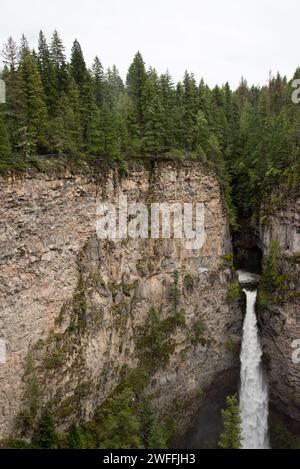 Die Spahats Creek Falls sind ein spektakulärer Wasserfall, der etwa 60 Meter über einem vulkanischen Felsenrand im Wells Gray Provincial Park in British Columbia fällt Stockfoto