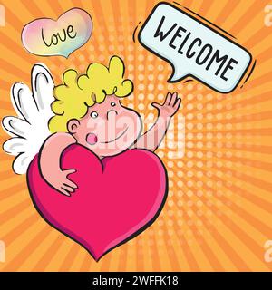 Nettes Cupid Liebe Cartoon Pop Art Stil Vektorbild Stock Vektor