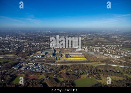 Luftbild, DHL Logisitik, Großbaustelle Mark 51/7, O-Werk Campus und Neubau Wissenschafts- und Technologiequartier, ehemaliges Opel Areal an der Autobahn A448, Laer, Bochum, Ruhrgebiet, Nordrhein-Westfalen, Deutschland ACHTUNGxMINDESTHONORARx60xEURO *** Luftaufnahme, DHL Logistics, Großbaustelle Mark 51 7, O Werksgelände und neues Wissenschafts- und Technologieviertel, ehemaliger Opel-Standort an der Autobahn A448, Laer, Bochum, Ruhrgebiet, Nordrhein-Westfalen, Deutschland ATTENTIONxMINDESTHONORARx60xEURO Stockfoto