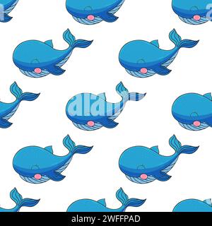 Kreatives nahtloses Meeresmuster. Wale. Muster in Handzeichnung, erstellt für Stoffe, Textilien, Geschenkpapier, Verpackungen, Kinderzimmerdekor Stock Vektor
