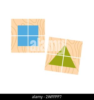 Farbenfrohe geometrische Holzformen. Montessori Bildungssystem Cartoon Vektor Illustration Stock Vektor