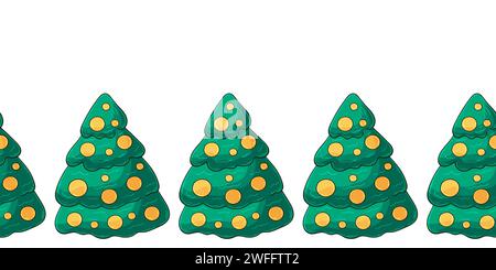 Nahtlose Silvester-Grenze. Weihnachtsbäume in Zeichentrickfilmen. Vektordesign für Papier Stock Vektor
