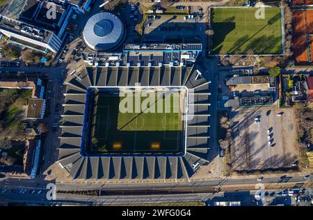 Luftbild, Fußballstadion Vonovia Ruhrstadion, Bundesligastadion des VFL Bochum 1848, Grumme, Bochum, Ruhrgebiet, Nordrhein-Westfalen, Deutschland ACHTUNGxMINDESTHONORARx60xEURO *** Luftaufnahme, Fußballstadion Vonovia Ruhrstadion, Bundesligastadion VFL Bochum 1848, Grumme, Bochum, Ruhrgebiet Nordrhein-Westfalen, Deutschland ACHTUNGxMINDESTHONORARx60xEURO Stockfoto